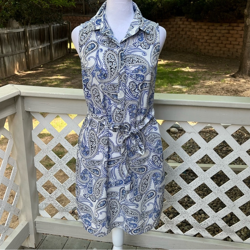 Banana Republic Blue White Paisley Sheath Dress Sleeveless Sz 6 Summer Resort - Picture 9 of 13
